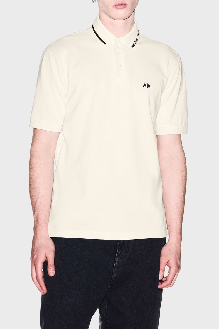 Armani Exchange % 100 Pamuk Regular Fit Düğmeli Erkek Polo XM002932 AF13026 U0007 Kırık beyaz - Armani Exchange