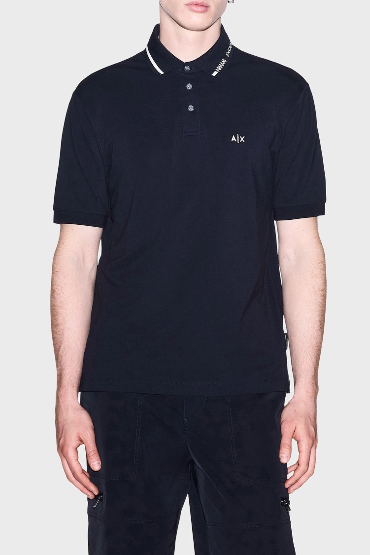 Armani Exchange % 100 Pamuk Regular Fit Düğmeli Erkek Polo XM002932 AF13026 UB101 Lacivert - Armani Exchange