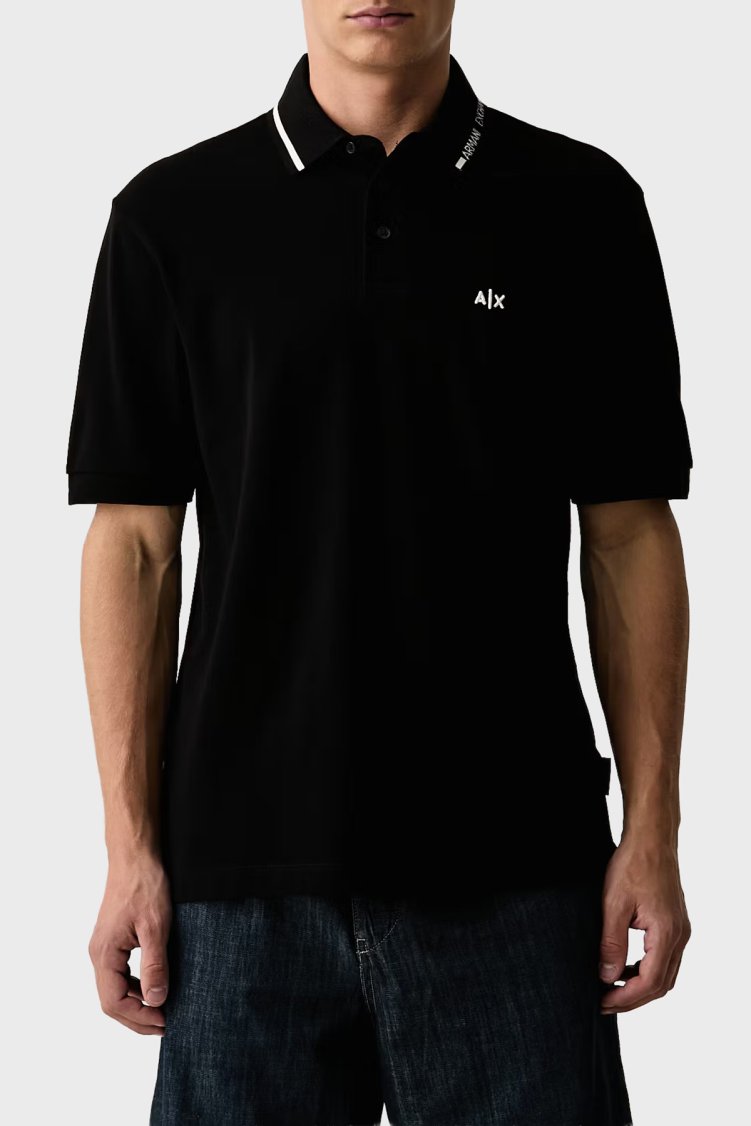 Armani Exchange % 100 Pamuk Regular Fit Düğmeli Erkek Polo XM002932 AF13026 UC001 Siyah - Armani Exchange