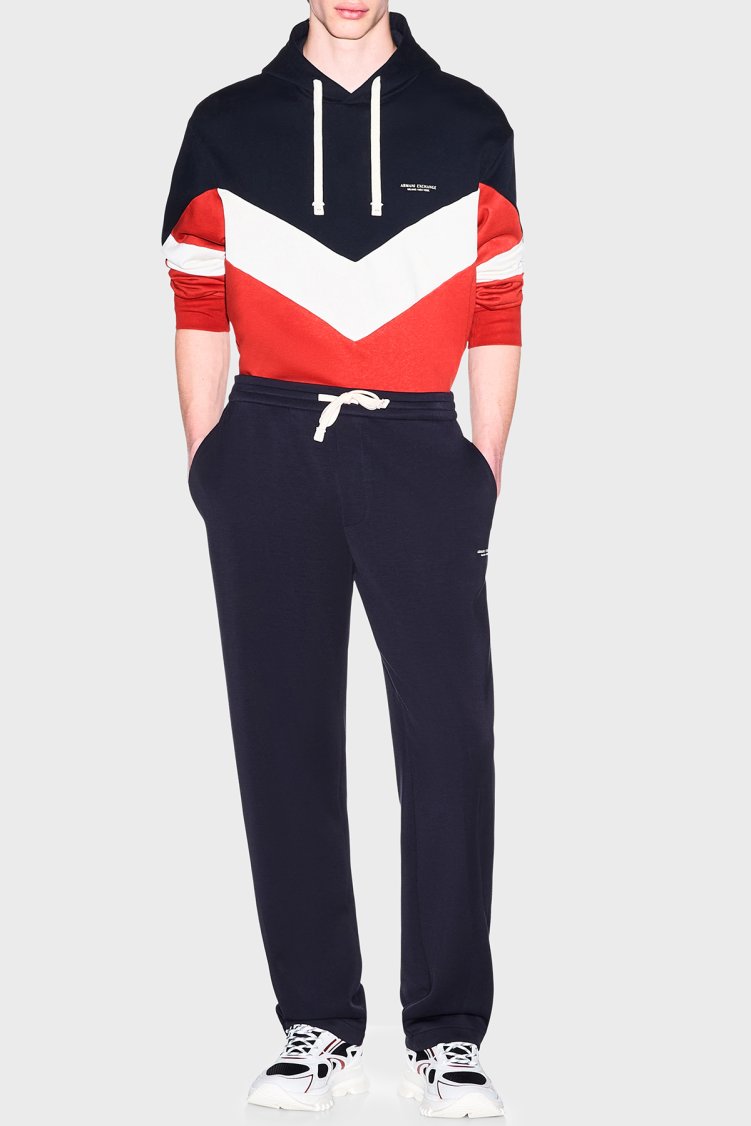 Armani Exchange % 100 Pamuk Regular Fit Kapüşonlu Erkek Sweat XM002963 AF20934 MB749 Lacivert-beyaz - Armani Exchange (1)