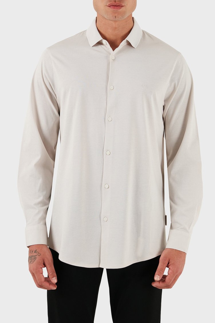 Armani Exchange % 100 Pamuk Regular Fit Klasik Yaka Erkek Gömlek XM001370 AF10364 U1013 GRİ - Armani Exchange