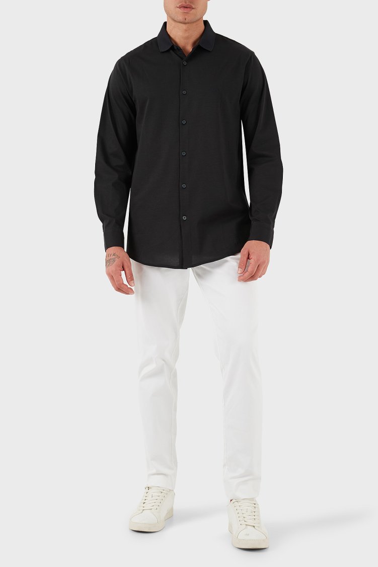 Armani Exchange % 100 Pamuk Regular Fit Klasik Yaka Erkek Gömlek XM001370 AF10364 UB101 LACİVERT - Armani Exchange (1)