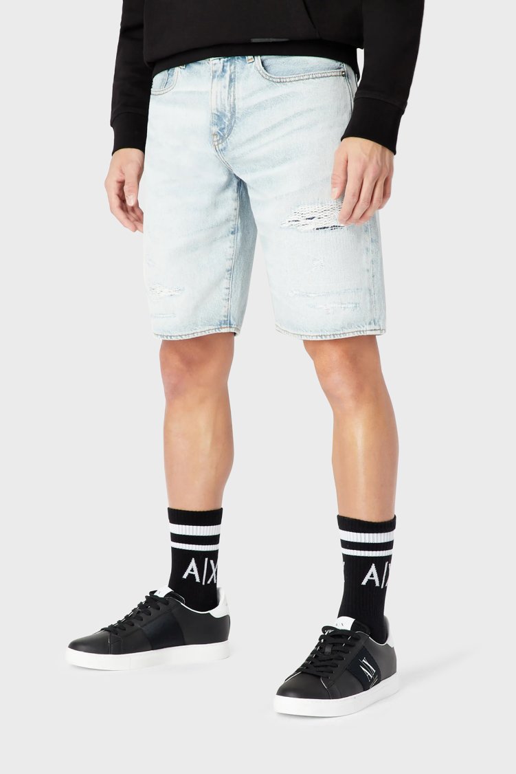 Armani Exchange % 100 Pamuk Regular Fit Kot Erkek Short 3RZJ65 Z1S5Z 1500 Buz Mavisi - Armani Exchange