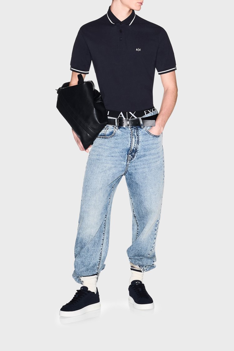 Armani Exchange % 100 Pamuk Regular Fit Şerit Detaylı Erkek Polo XM002356 AF13026 UB101 LACİVERT - Armani Exchange (1)