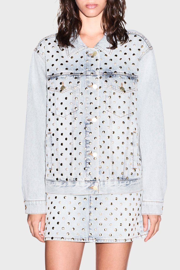 Armani Exchange %100 Pamuk Regular Fit Zımba Detaylı Kadın Ceket XW002526 AF25775 MB003 Açık mavi - Armani Exchange