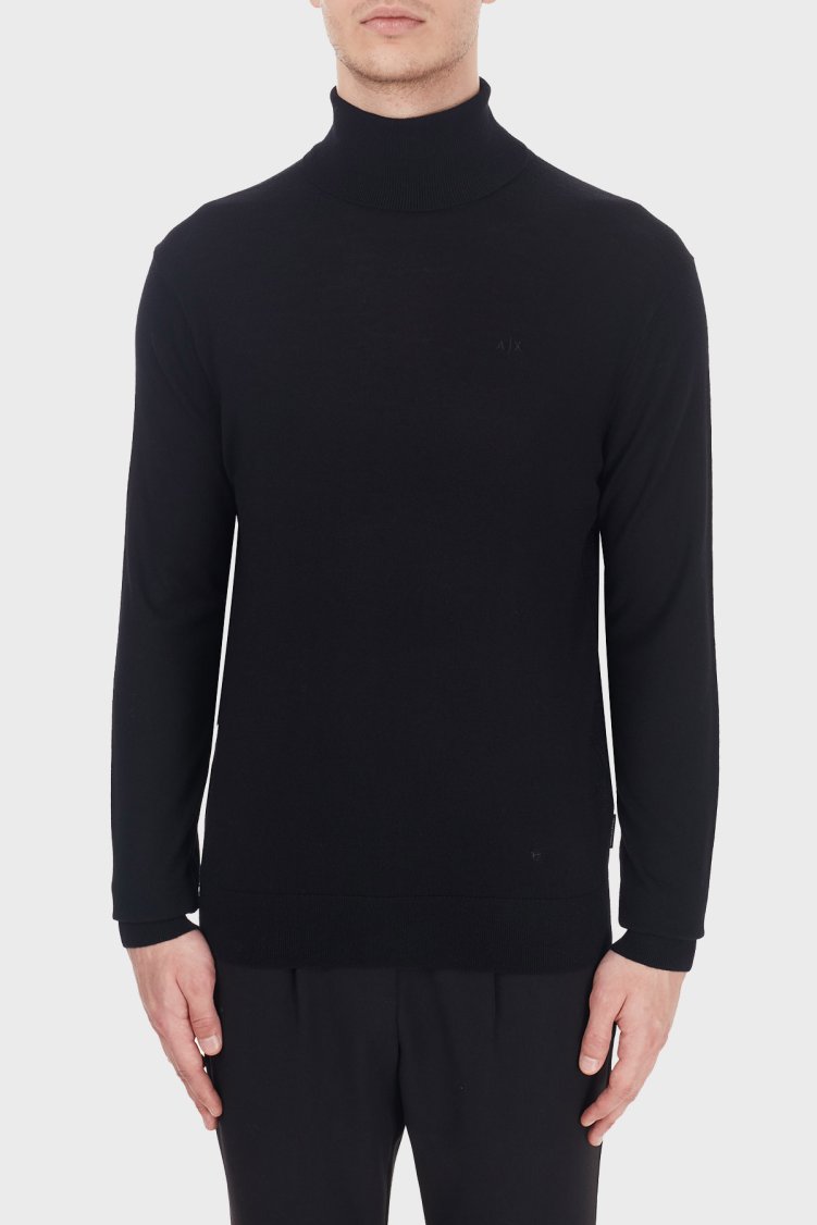 Armani Exchange % 100 Yünlü Balıkçı Yaka Erkek Kazak 8NZM3C ZM8AZ 1200 Siyah - Armani Exchange