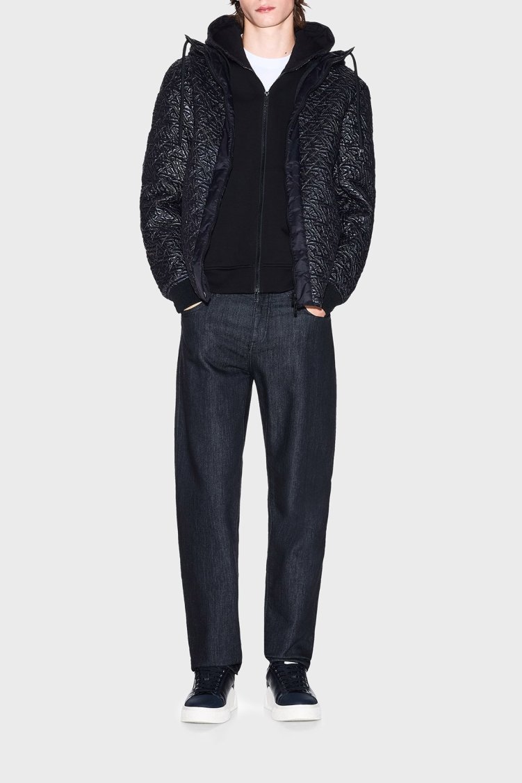 Armani Exchange 4G Kabartmalı Logolu Regular Fit Kapüşonlu Erkek Mont XM001093 AF16589 FC196 SİYAH - Armani Exchange (1)