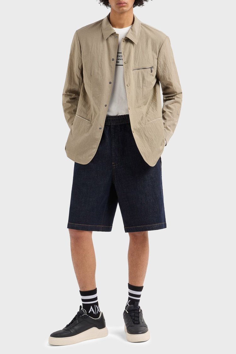 Armani Exchange Astarlı Regular Fit Çıtçıt Düğmeli Düz Yaka Erkek Ceket XM000435 AF13138 U6167 BEJ - Armani Exchange