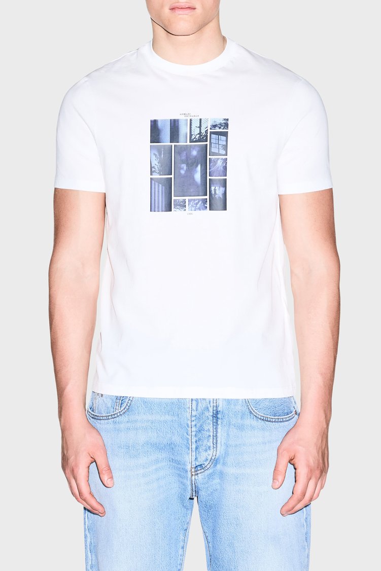 Armani Exchange Baskılı % 100 Pamuk Slim Fit Bisiklet Yaka Erkek T Shirt XM003015 AF10356 U0009 Beyaz - Armani Exchange