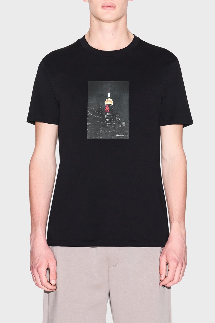 Armani Exchange Baskılı Pamuklu Regular Fit Bisiklet Yaka Erkek T Shirt XM002214 AF10356 UC001 SİYAH - Armani Exchange