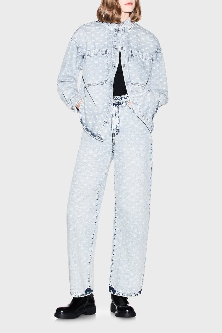 Armani Exchange Bol Kesimli Tamamı Baskılı Yüksek Bel Jeans Kadın Kot Pantolon XW000100 AF25777 FB010 Açık mavi - Armani Exchange (1)