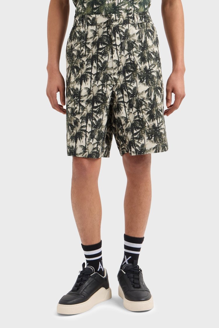 Armani Exchange Desenli % 100 Pamuk Regular Fit Normal Bel Erkek Short XM000427 AF14869 F0039 YEŞİL-BEYAZ - Armani Exchange