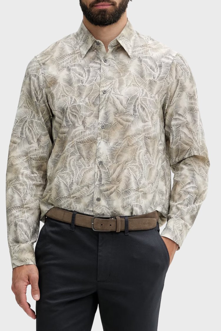 Armani Exchange Desenli Oversize Uzun Kollu Erkek Gömlek XM002290 AF22716 F1146 KREM - Armani Exchange