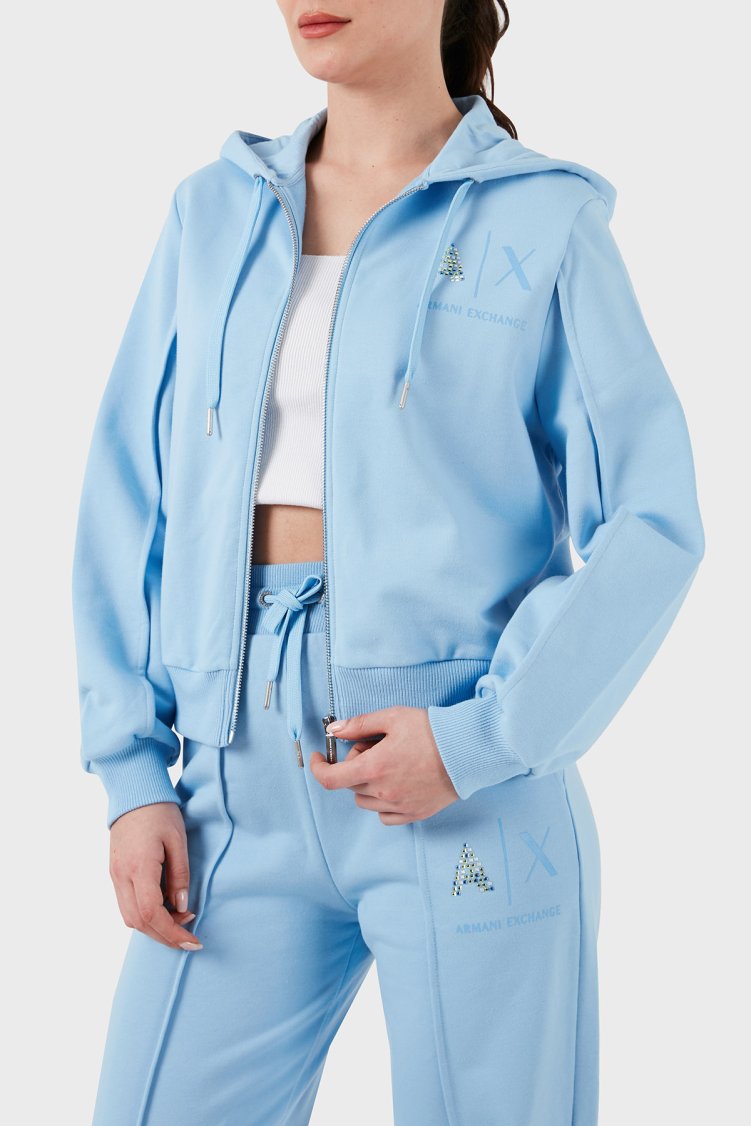 Armani Exchange Fermuarlı Kapüşonlu Regular Fit Kadın Sweat 3DYM33 YJFEZ 15DD MAVİ - Armani Exchange (1)