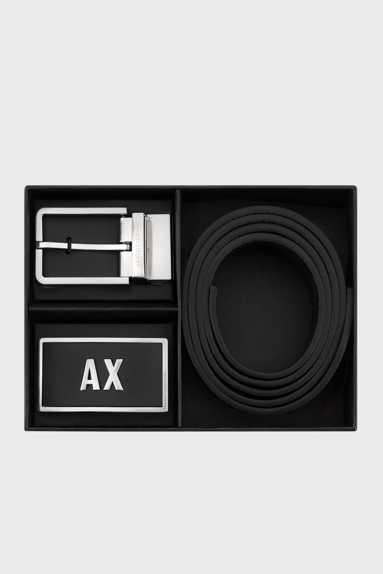 Armani Exchange Hakiki Deri Çift Tokalı Erkek Kemer XM000185 AF11958 MC038 SİYAH-LACİVERT - Armani Exchange