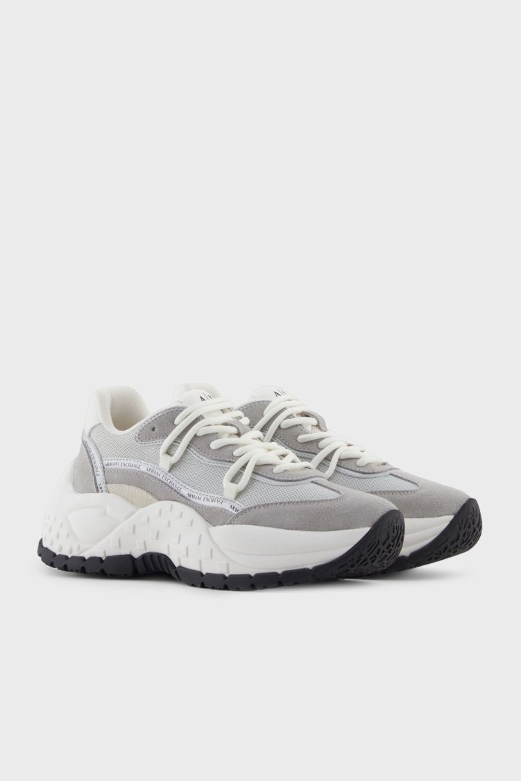 Armani Exchange Hakiki Deri Karışımlı Süet Detaylı Kalın Taban Sneaker Bayan Ayakkabı XW001627 AF17447 MZ293 GRİ-BEYAZ - Armani Exchange (1)