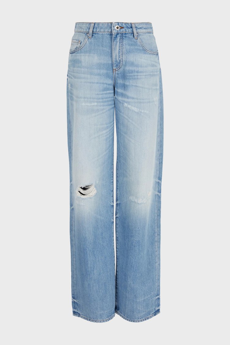 Armani Exchange J52 Relaxed Fit Geniş Paça Jeans Kadın Kot Pantolon 3DYJ52 Y16GZ 05EL AÇIK MAVİ - Armani Exchange