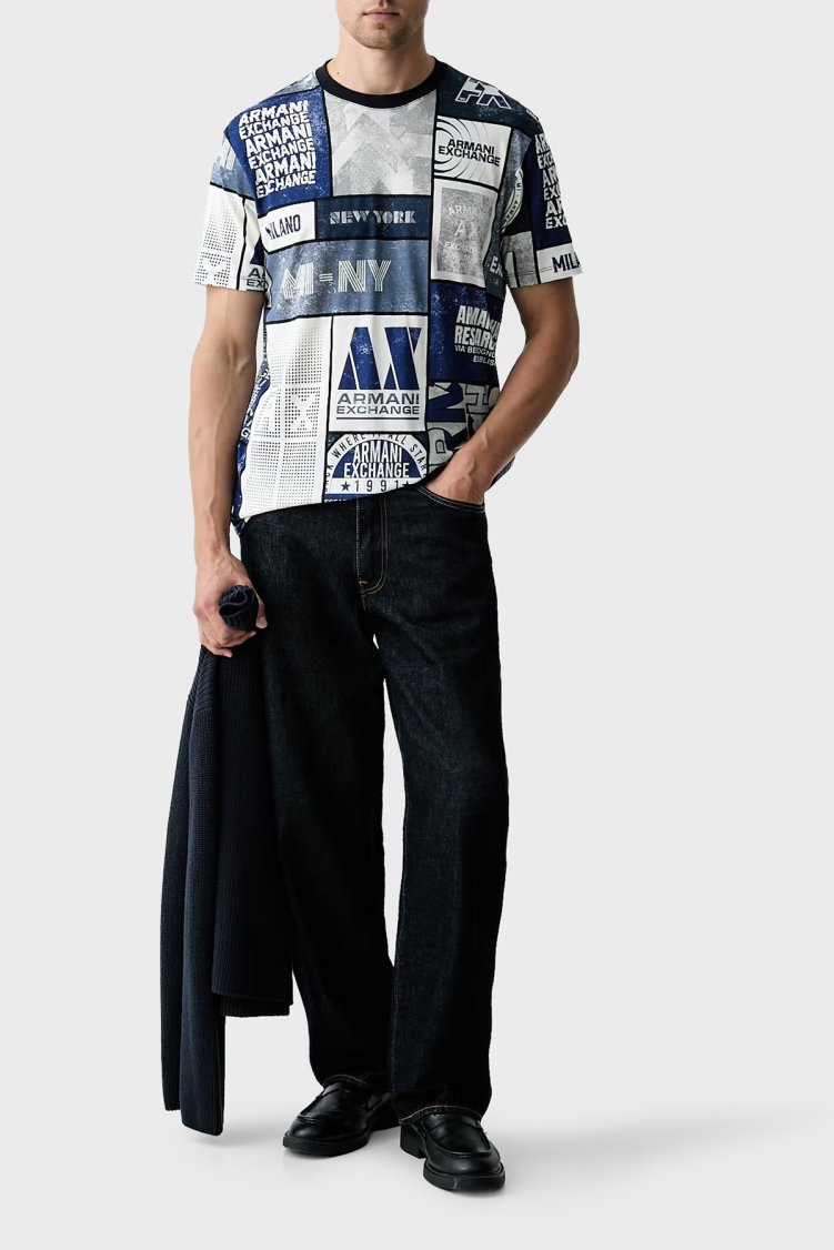 Armani Exchange Jakarlı % 100 Pamuk Regular Fit Bisiklet Yaka Erkek T Shirt XM003021 AF10356 F0217 Kırık beyaz - Armani Exchange (1)