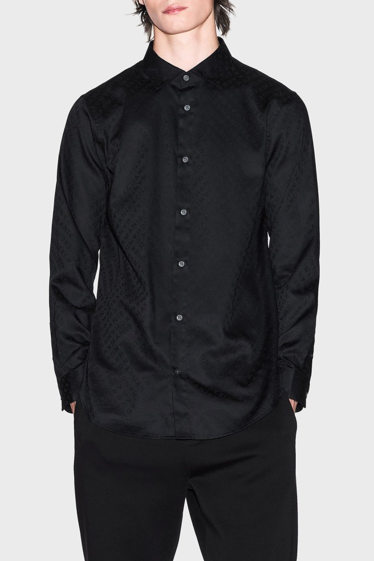 Armani Exchange Jakarlı % 100 Pamuk Regular Fit Klasik Yaka Erkek Gömlek XM001142 AF13131 FC022 SİYAH - Armani Exchange