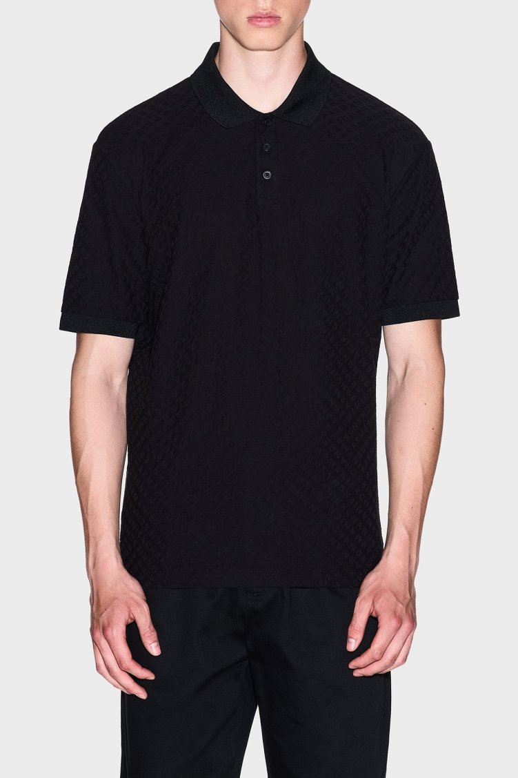 Armani Exchange Jakarlı Pamuklu Regular Fit Düğmeli Erkek Polo Yaka T Shirt XM001882 AF10337 FC022 SİYAH - Armani Exchange