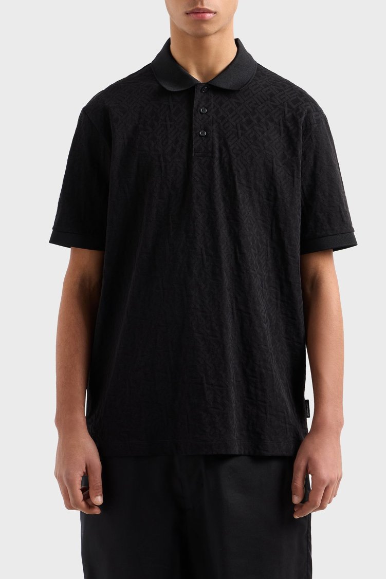 Armani Exchange Kabartmalı Logo Baskılı % 100 Pamuk Regular Fit Düğmeli Erkek Polo Yaka T Shirt XM000477 AF10337 FC013 SİYAH - Armani Exchange