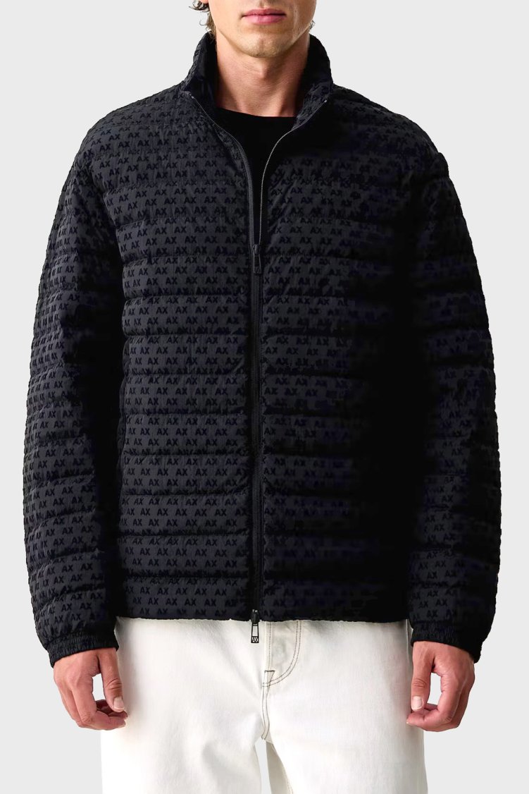 Armani Exchange Kadife Dokulu Kuş Tüyü Dolgulu Şişme Erkek Mont XM003510 AF19870 UB101 Lacivert - Armani Exchange