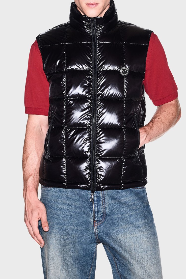 Armani Exchange Kapitoneli Regular Fit Dik Yaka Erkek Yelek XM003475 AF23755 UC001 Siyah - Armani Exchange