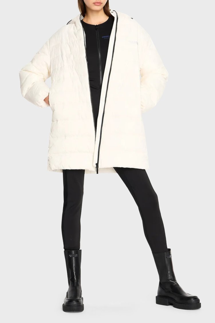 Armani Exchange Kapüşonlu Çift Yönlü Fermuarlı Regular Fit Şişme Uzun Kadın Mont 6RYK19 YN4MZ 1130 EKRU - Armani Exchange