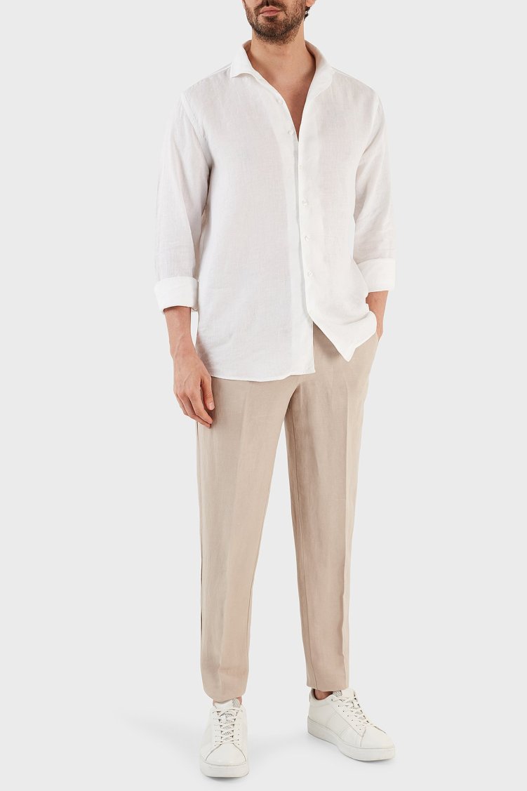 Armani Exchange Keten Karışımlı Yüksek Bel Regular Fit Erkek Pantolon 8NZP15 ZNFNZ 1724 BEJ - Armani Exchange