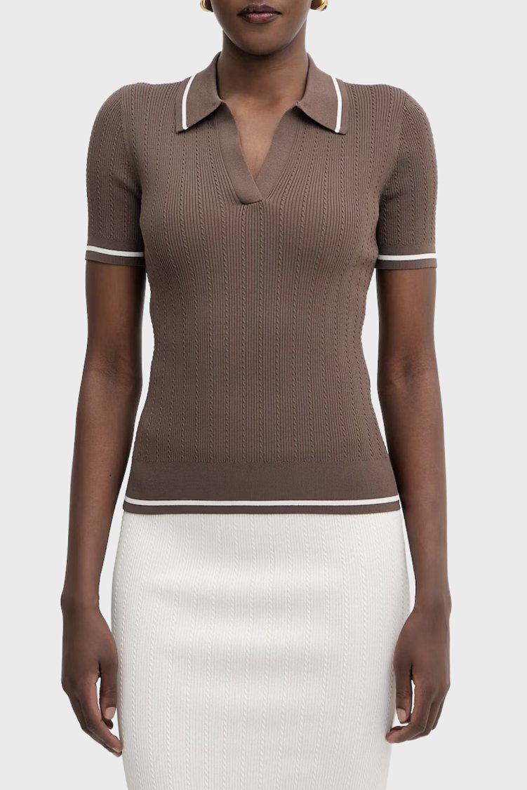 Armani Exchange Kontrast Kenar Süslemeli Kadın Polo XW001897 AF10352 U6136 Kahve - Armani Exchange