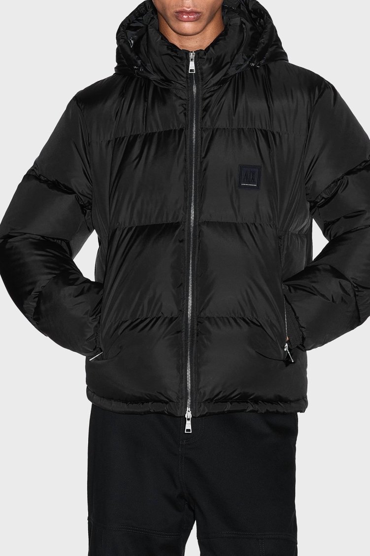 Armani Exchange Kuş Tüyü Dolgulu Çıkarılabilir Kapüşonlu Şişme Erkek Mont XM000348 AF12286 UC001 SİYAH - Armani Exchange