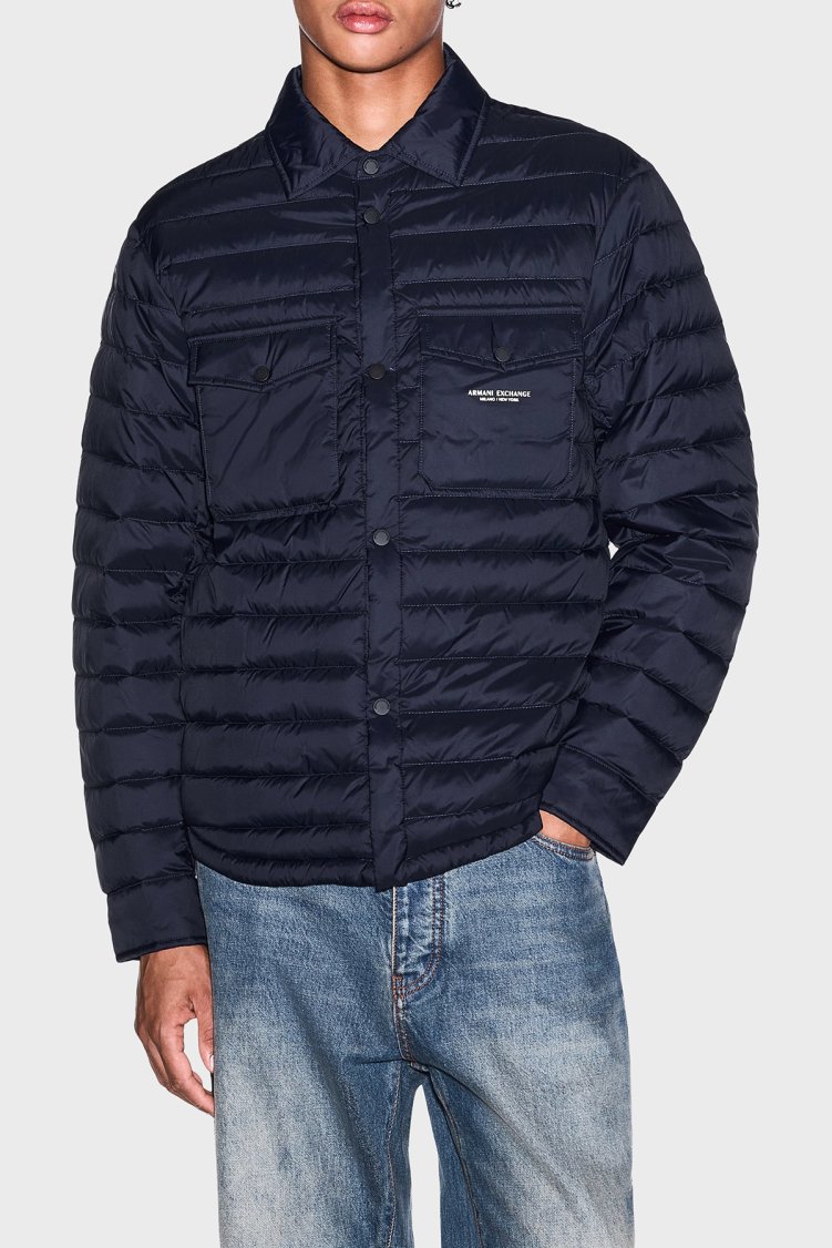 Armani Exchange Kuş Tüyü Dolgulu Klasik Yaka Kapitoneli Erkek Mont XM003317 AF16927 UB101 Lacivert - Armani Exchange