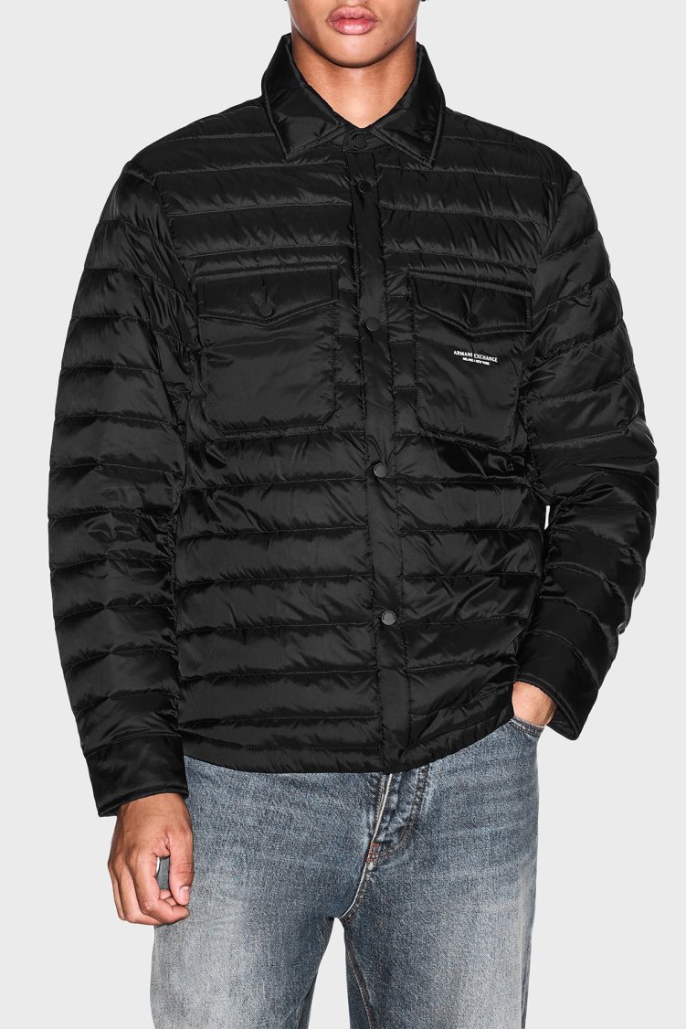 Armani Exchange Kuş Tüyü Dolgulu Klasik Yaka Kapitoneli Erkek Mont XM003317 AF16927 UC001 Siyah - Armani Exchange