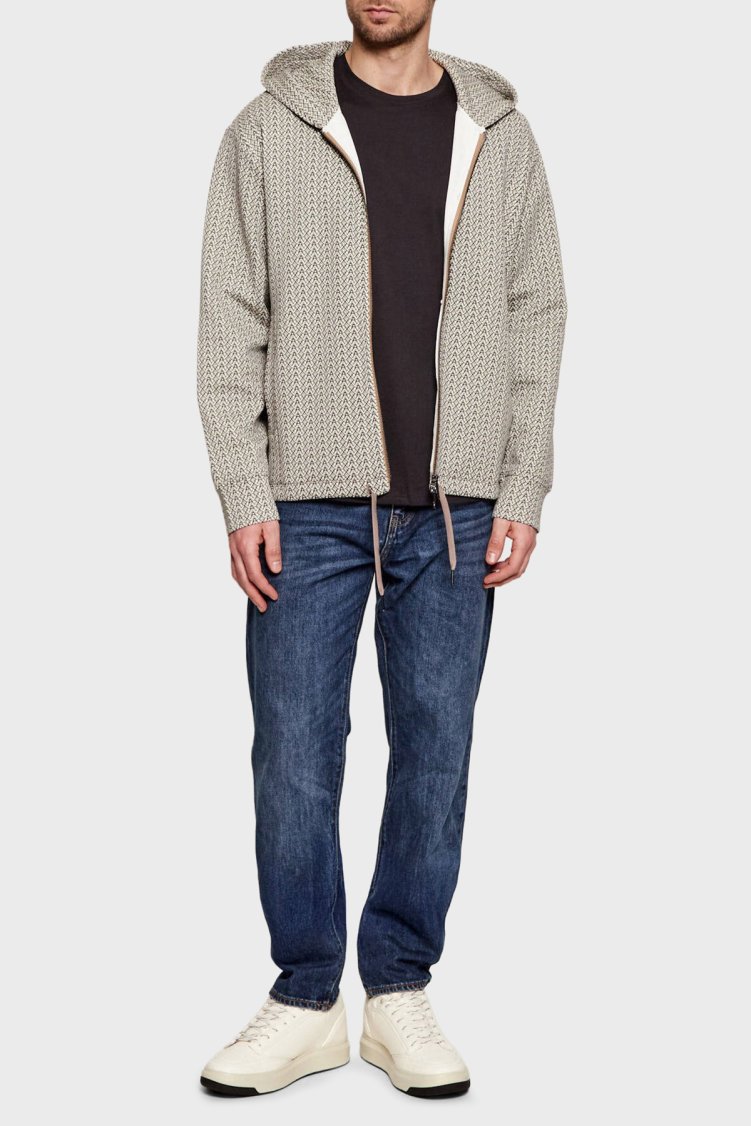 Armani Exchange Logo Baskılı Kapüşonlu Fermuarlı Erkek Sweat XM002013 AF10818 F0143 Krem - Armani Exchange (1)