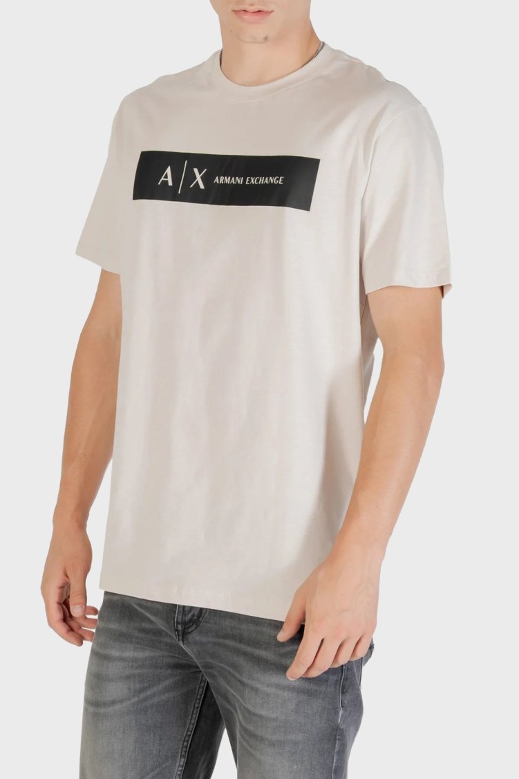 Armani Exchange Logo Baskılı Pamuklu Regular Fit Bisiklet Yaka Erkek T Shirt XM001425 AF10361 U1013 EKRU - Armani Exchange