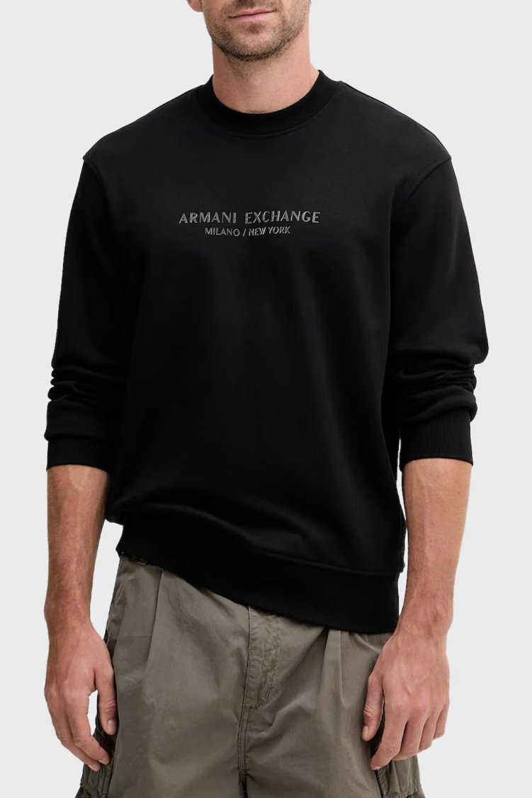 Armani Exchange Logo Baskılı Streç Pamuklu Regular Fit Bisiklet Yaka Erkek Sweat XM001284 AF20934 UC001 Siyah - Armani Exchange