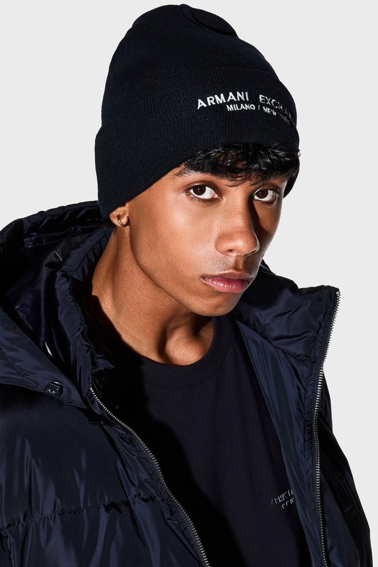 Armani Exchange Logo İşlemeli Erkek Bere XM001637 AF16950 UB101 LACİVERT - Armani Exchange (1)