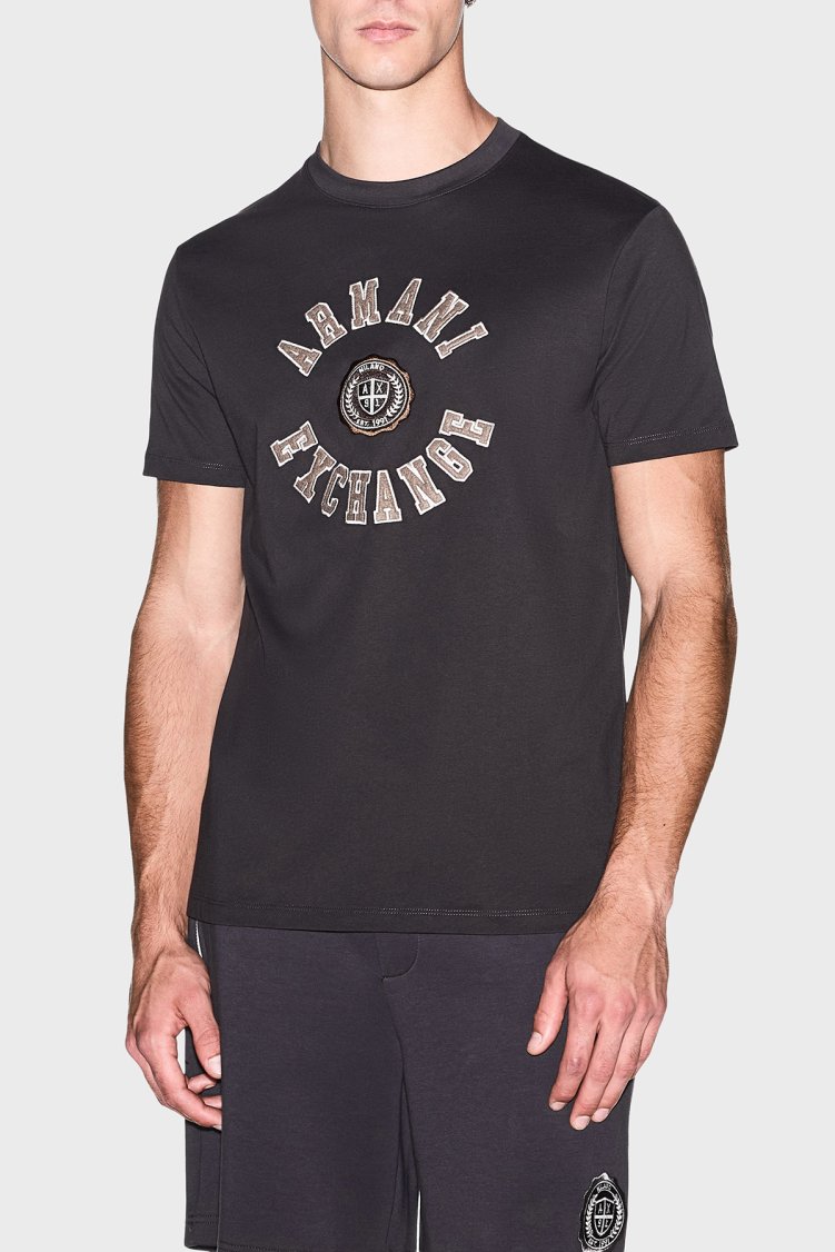 Armani Exchange Logolu % 100 Pamuk Bisiklet Yaka Erkek T Shirt XM003074 AF10362 U8128 Kahve - Armani Exchange
