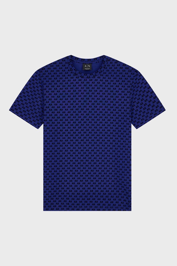 Armani Exchange Logolu % 100 Pamuk Bisiklet Yaka Erkek T Shirt XM003079 AF10356 MB036 Mavi-siyah - Armani Exchange (1)