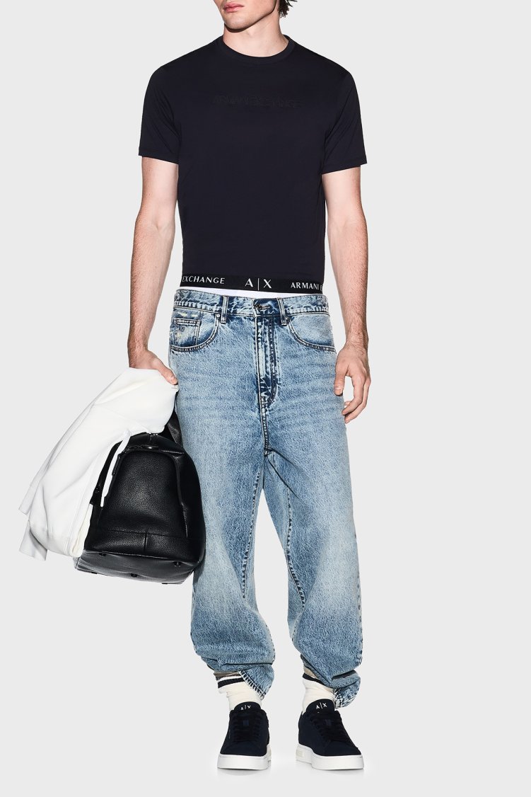 Armani Exchange Logolu % 100 Pamuk Regular Fit Bisiklet Yaka Erkek T Shirt XM002467 AF10356 UB101 Lacivert - Armani Exchange (1)