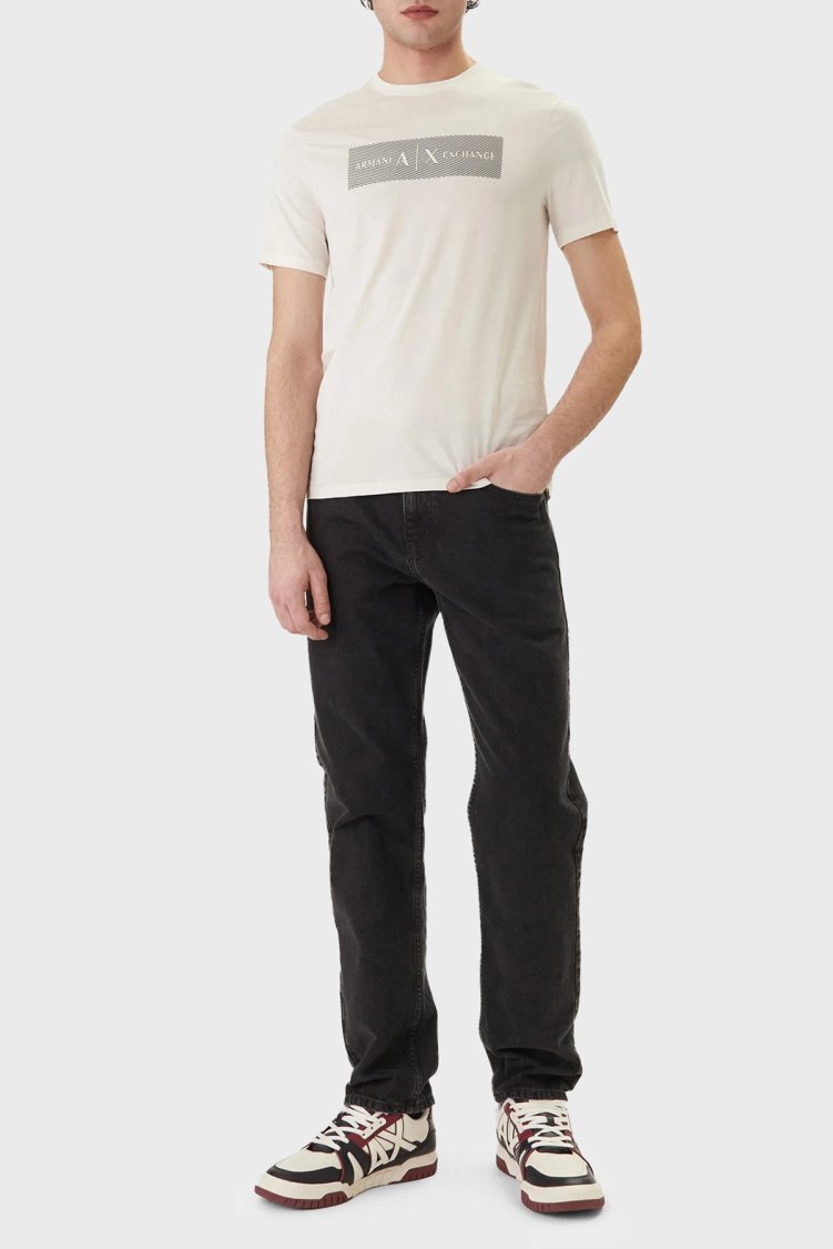 Armani Exchange Logolu % 100 Pamuk Regular Fit Bisiklet Yaka Erkek T Shirt XM002472 AF10356 U1074 KREM - Armani Exchange (1)