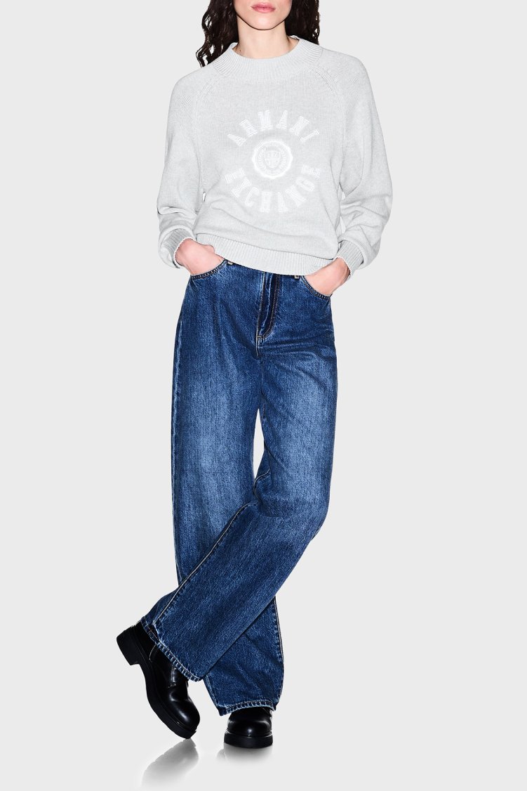 Armani Exchange Logolu % 100 Pamuk Regular Fit Bisiklet Yaka Kadın Kazak XW002877 AF16552 O8019 Gri melanj - Armani Exchange (1)