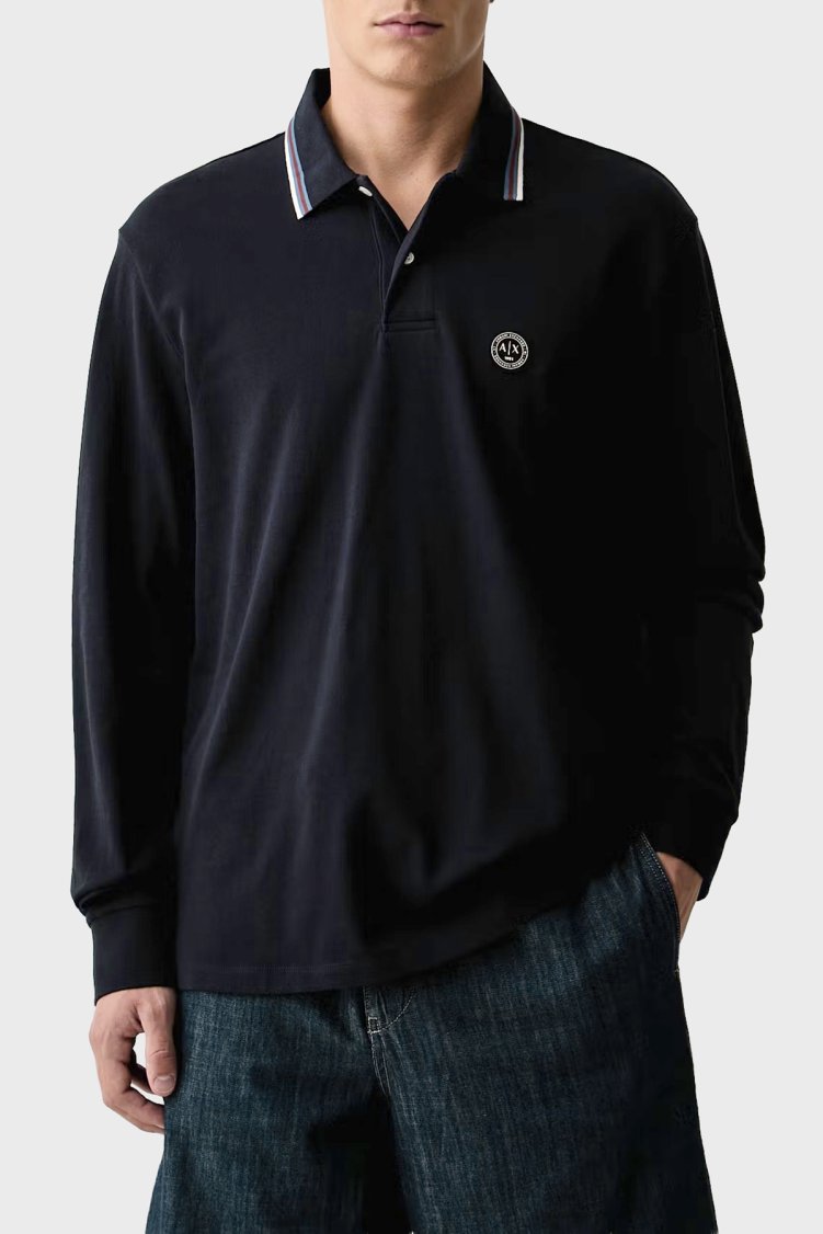 Armani Exchange Logolu % 100 Pamuk Regular Fit Düğmeli Erkek Polo XM003427 AF13026 UB101 Lacivert - Armani Exchange