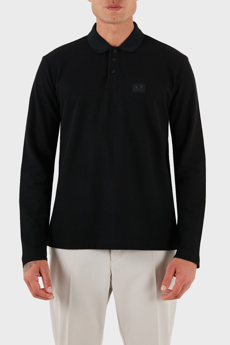 Armani Exchange Logolu % 100 Pamuk Regular Fit Düğmeli Erkek Polo Yaka T Shirt XM001394 AF16262 UC001 SİYAH - Armani Exchange