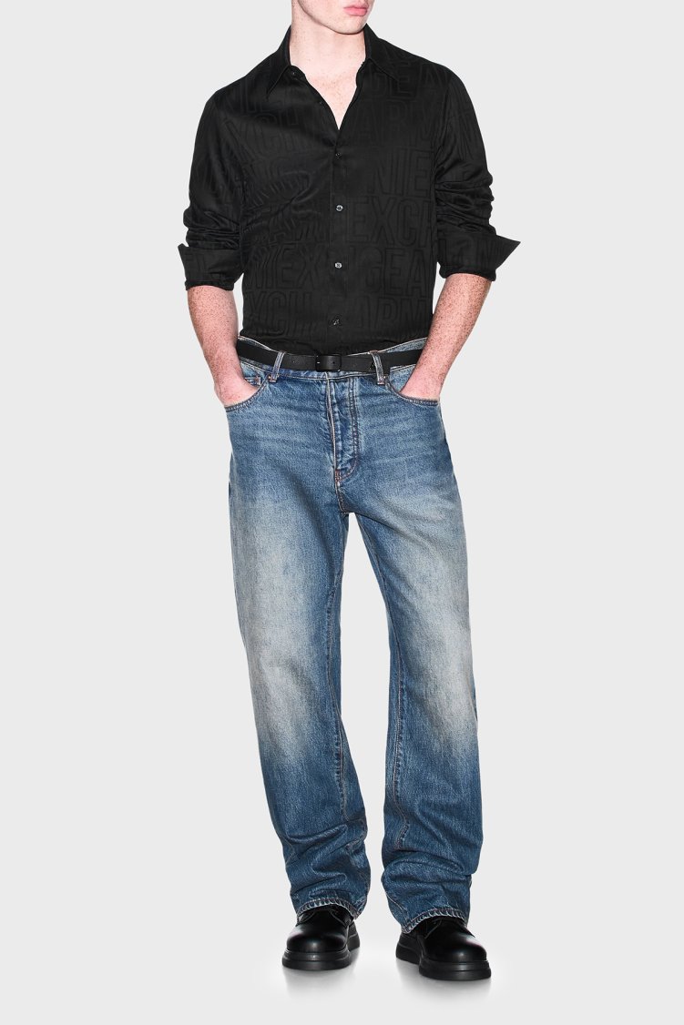 Armani Exchange Logolu % 100 Pamuk Regular Fit Jakarlı Erkek Gömlek XM003244 AF13131 UC001 Siyah - Armani Exchange (1)