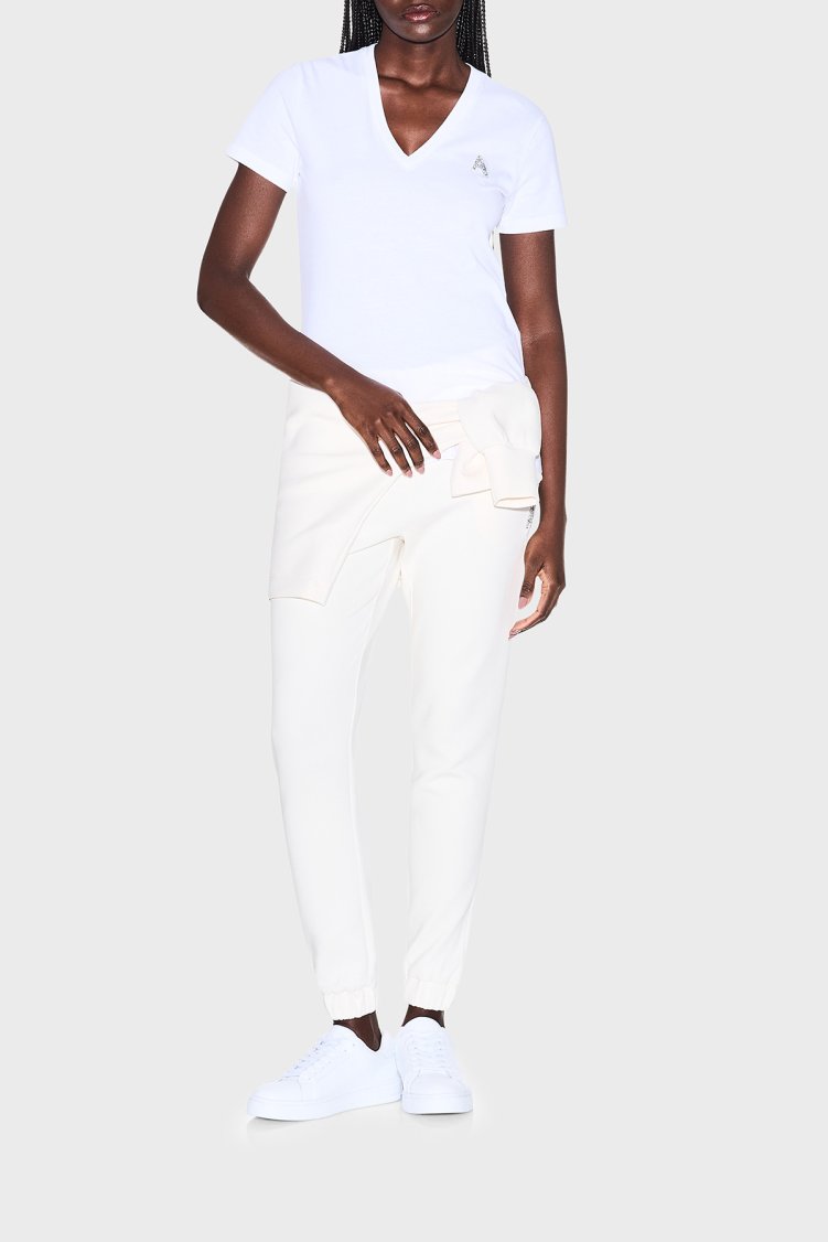 Armani Exchange Logolu % 100 Pamuk Regular Fit V Yaka Bayan T Shirt XW002330 AF10356 U0002 BEYAZ - Armani Exchange (1)
