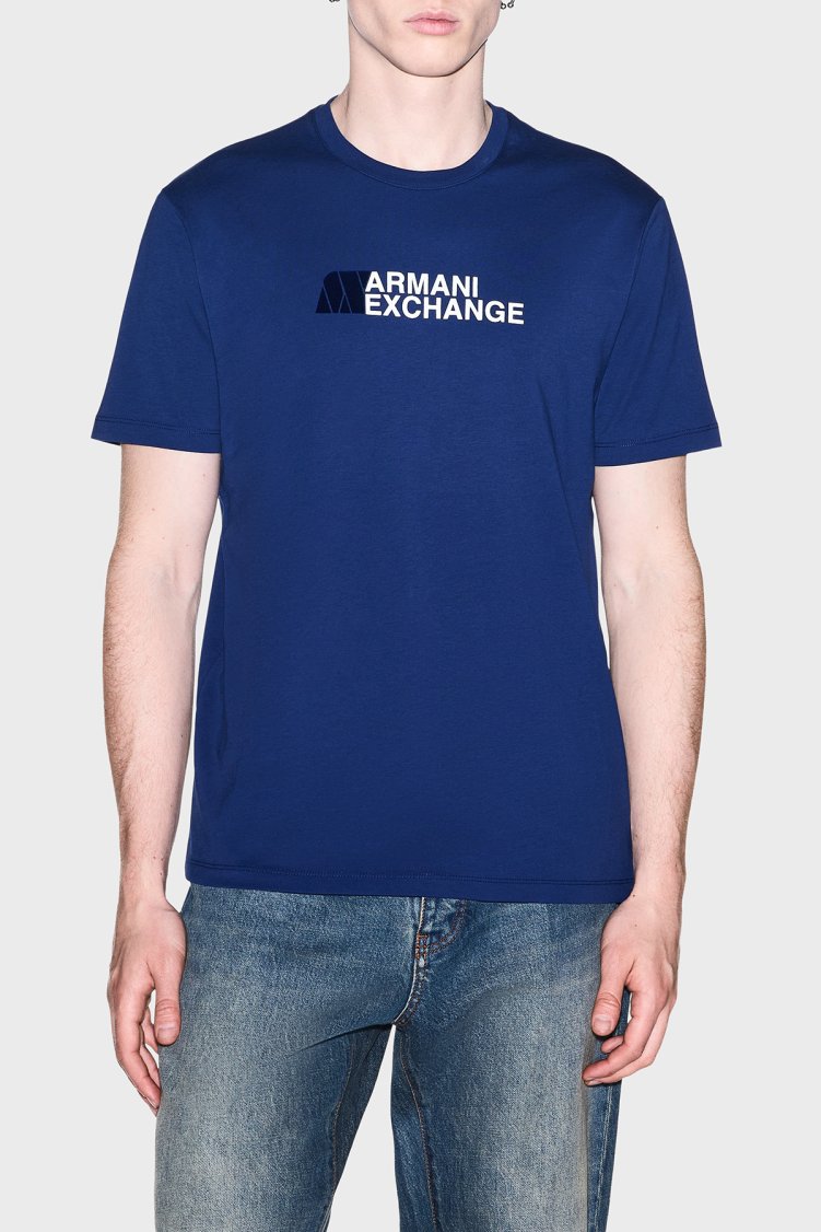 Armani Exchange Logolu % 100 Pamuk Slim Fit Bisiklet Yaka Erkek T Shirt XM003094 AF21323 UB095 Mavi - Armani Exchange