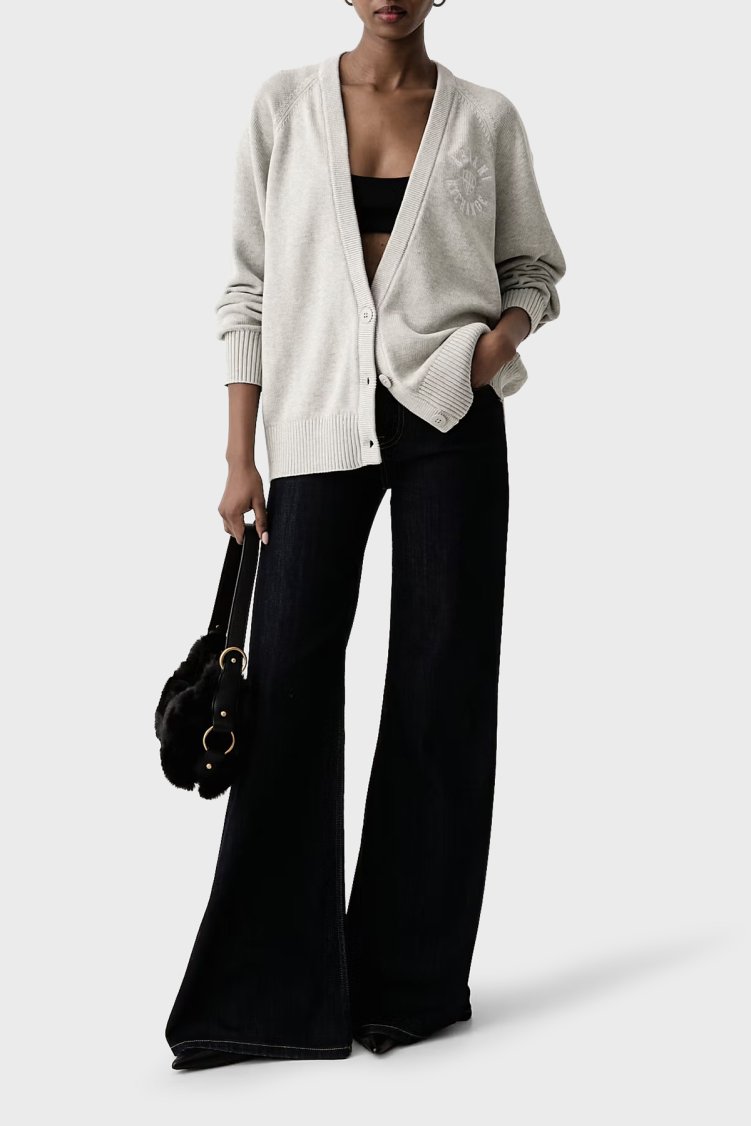 Armani Exchange Logolu % 100 Pamuk V Yaka Düğmeli Kadın Hırka XW002878 AF16552 O8019 Gri melanj - Armani Exchange (1)
