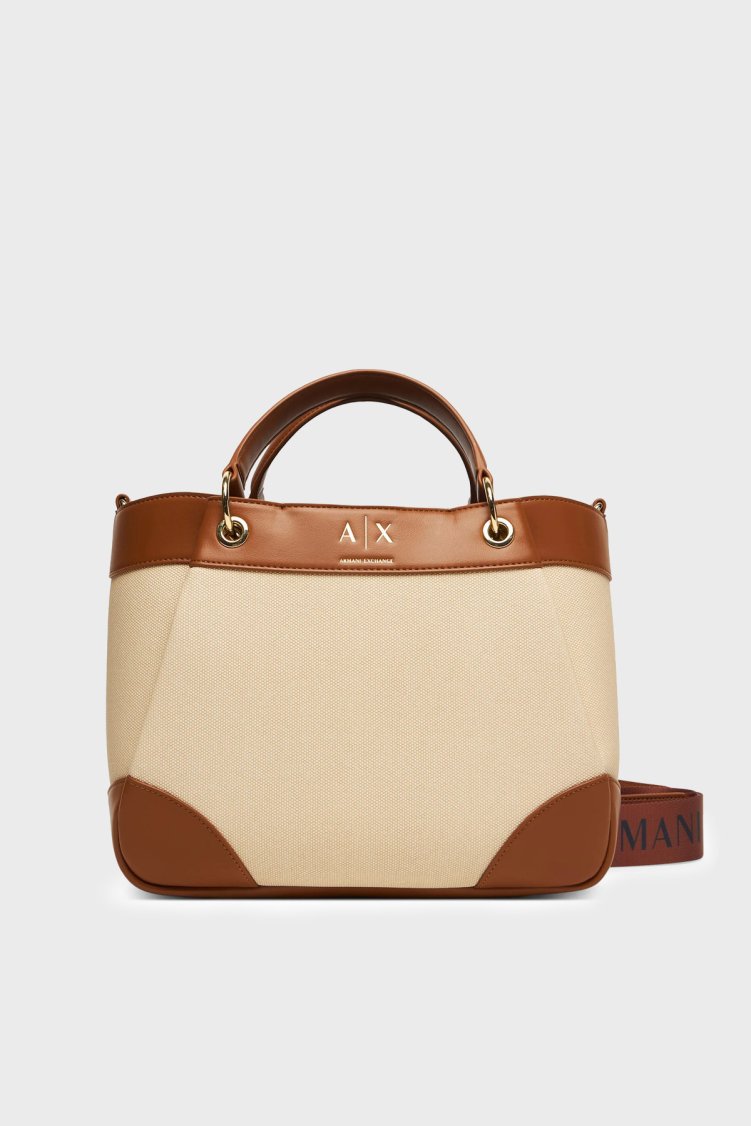 Armani Exchange Logolu Ayarlanabilir ve Çıkarılabilir Askılı Bayan Çanta XW000393 AF22518 M6261 BEJ - Armani Exchange