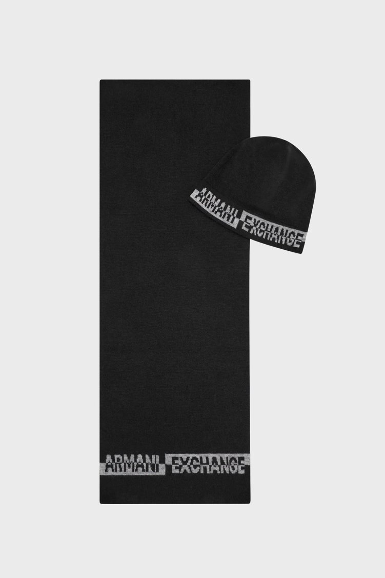 Armani Exchange Logolu Bere Erkek Atkı Takım 954651 CC313 00020 SİYAH - Armani Exchange